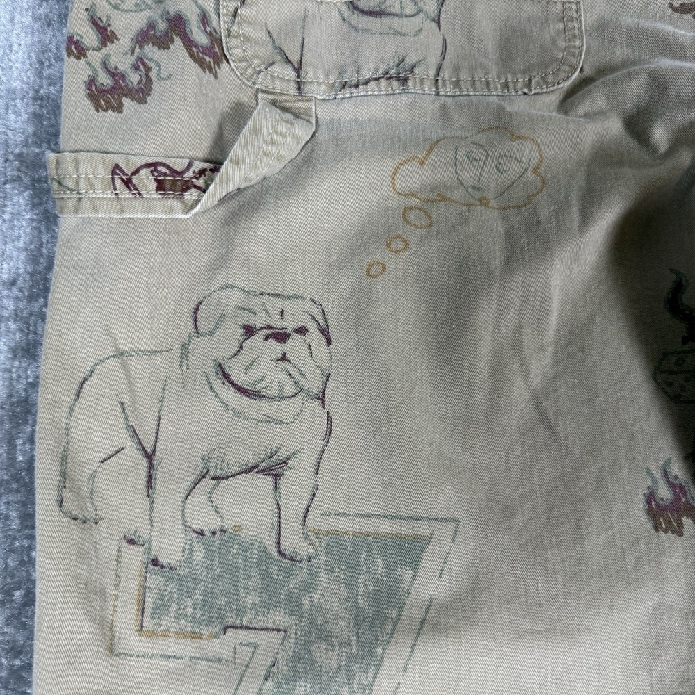 BDG Pants Men's Large Beige Double Knee Carpenter Bulldog Golf Skull Football - Picture 7 of 12